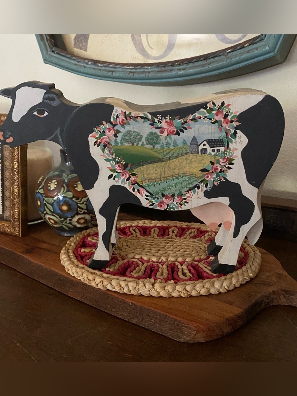Decorative Jersey Farm Cow Wooden Figurine - Brand